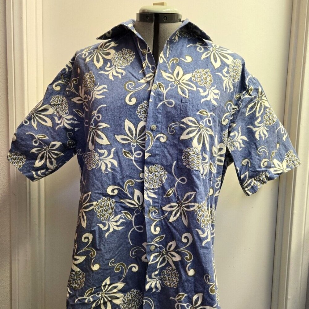 Campia Moda Tropical Hawaiian Shirt Pineapples & Flowers 100% Cotton Size Medium
